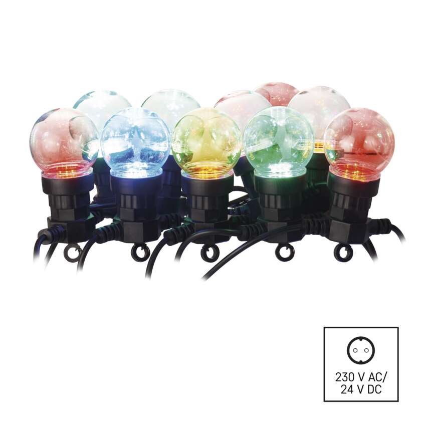 LED fényfüzér – 10x party égő, 5 m, kültéri és beltéri, többszínű