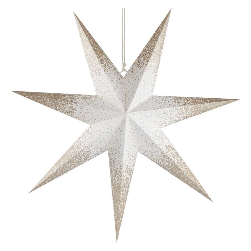 LED Papierstern zum Aufhängen mit goldenem Glitzer an den Rändern, weiß, 60 cm, Innen