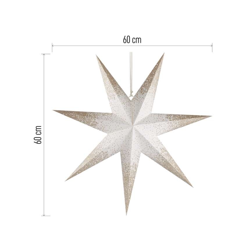 LED Papierstern zum Aufhängen mit goldenem Glitzer an den Rändern, weiß, 60 cm, Innen