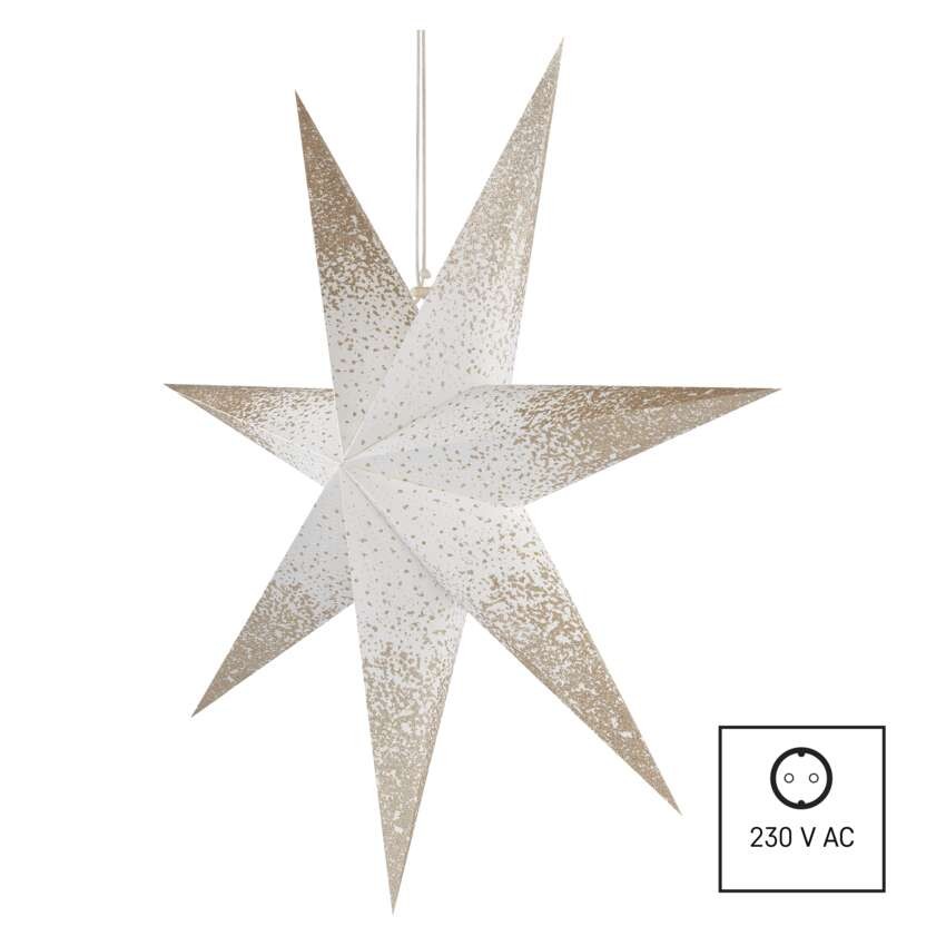 LED Papierstern zum Aufhängen mit goldenem Glitzer an den Rändern, weiß, 60 cm, Innen
