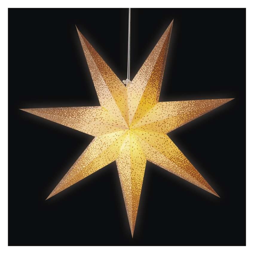 LED Papierstern zum Aufhängen mit goldenem Glitzer an den Rändern, weiß, 60 cm, Innen