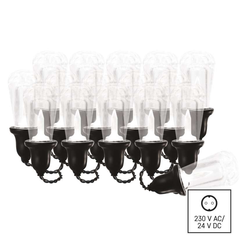 LED fényfüzér – 16x party égő átlátszó, 7,6 m, kültéri és beltéri, meleg fehér