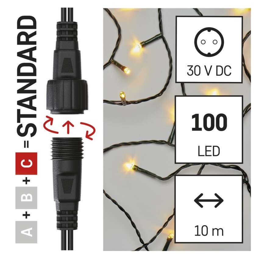 Standard LED sorolható karácsonyi füzér, 5 m, kültéri és beltéri, meleg fehér