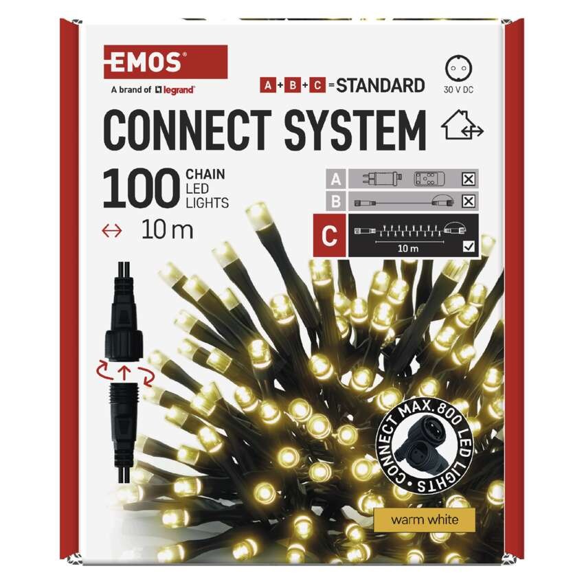 Oświetlenie łączone Standard - łańcuch 100 LED 10m ciepła biel, IP44