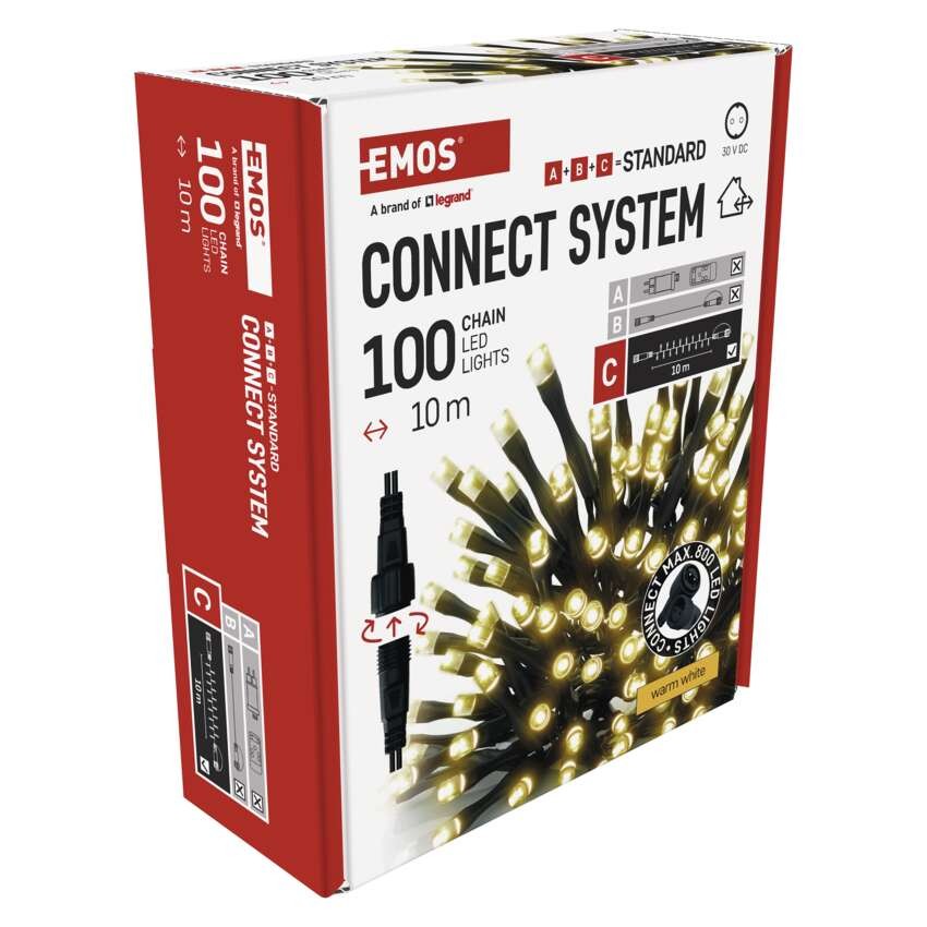 Oświetlenie łączone Standard - łańcuch 100 LED 10m ciepła biel, IP44