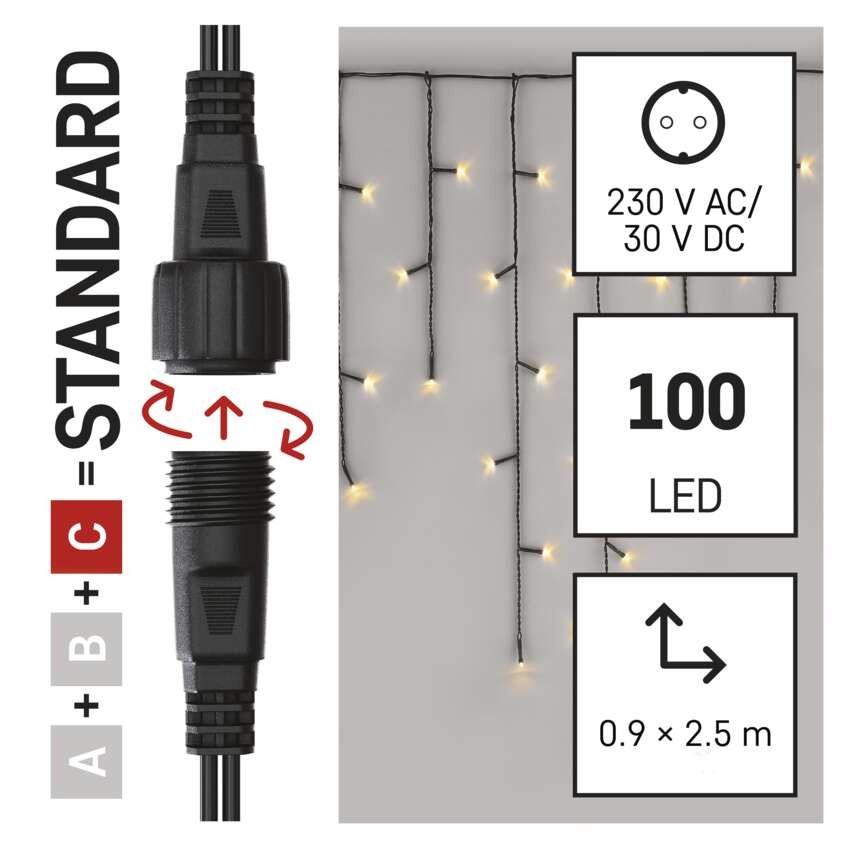 Standard LED spojovací vánoční řetěz – rampouchy, 2,5 m, venkovní, teplá bílá