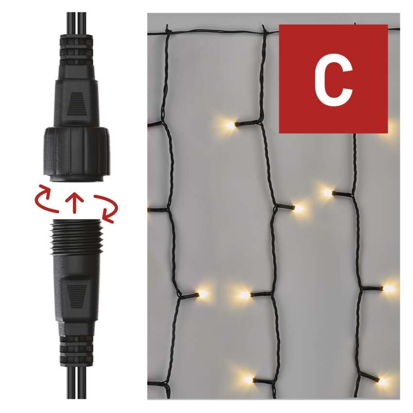 Standartinė LED jungiamoji girlianda – užuolaida, 1x2 m, lauko, šiltai balta