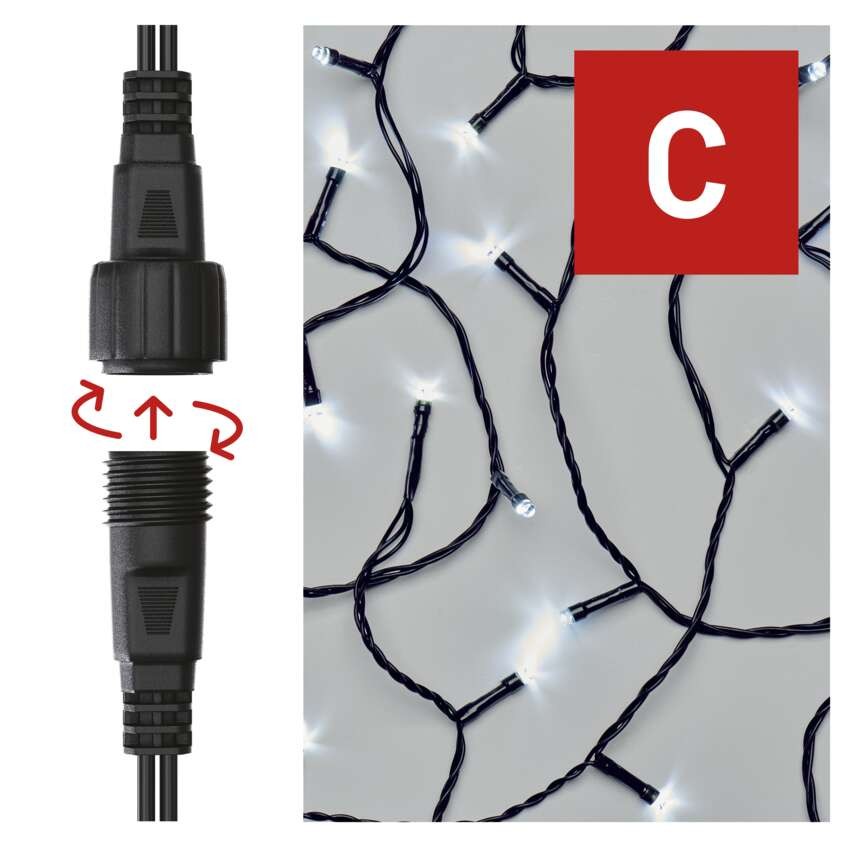 Standard LED spojovací vánoční řetěz, 10 m, venkovní i vnitřní, studená bílá