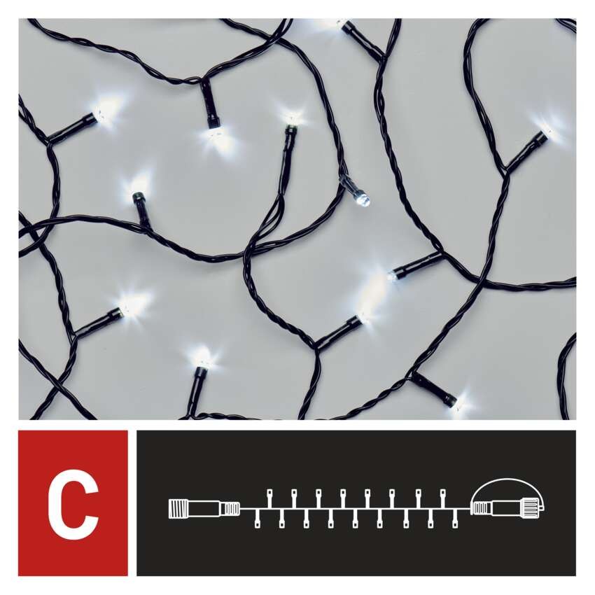 Standard LED spojovací vánoční řetěz, 10 m, venkovní i vnitřní, studená bílá