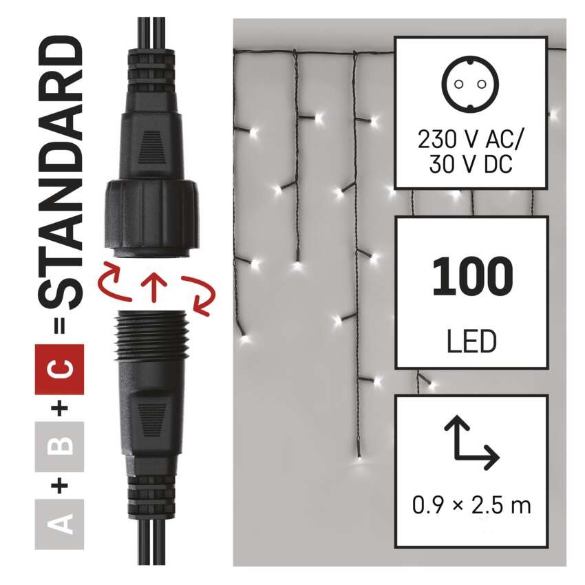 Standard LED Verbindungskette – Eiszapfen, 2,5 m, Außen, Kaltweiß
