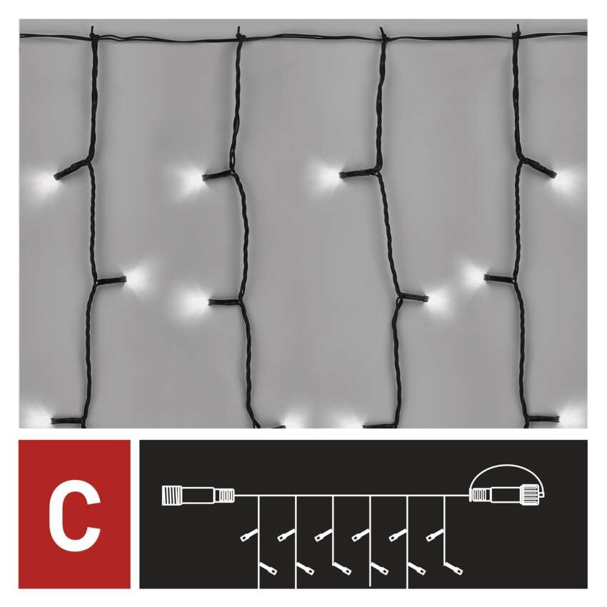 Standarta LED savienojošā virtene – aizkars, 1 x 2 m, lietošanai ārā, auksti balta