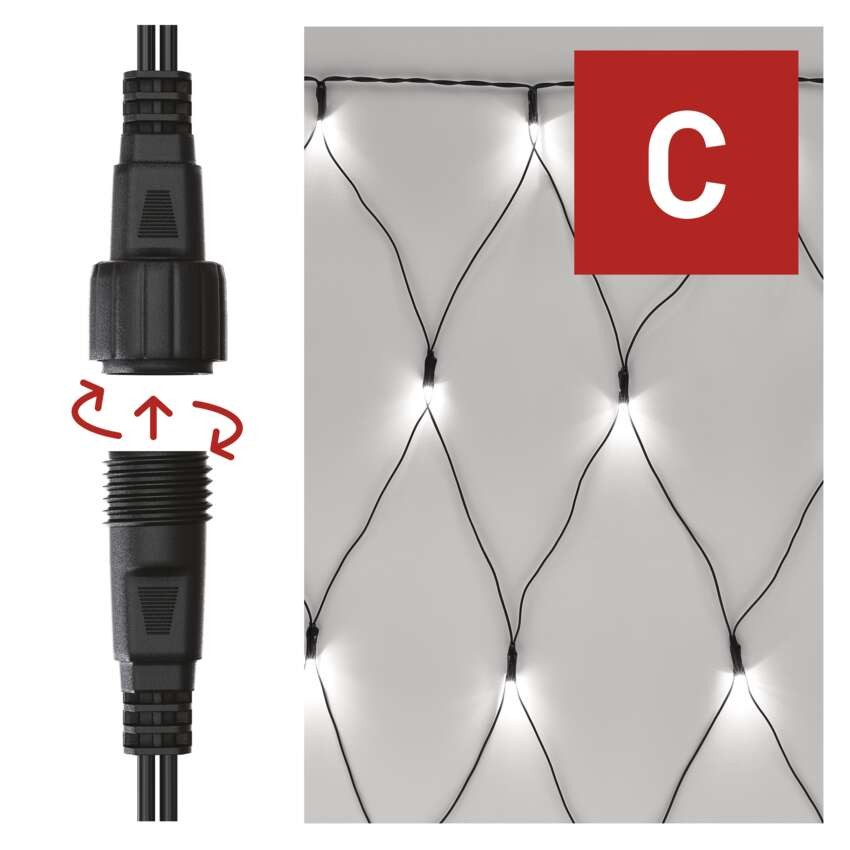 Standartinė LED jungiamoji girlianda – tinklinė, 1,5x2 m, lauko, šaltai balta