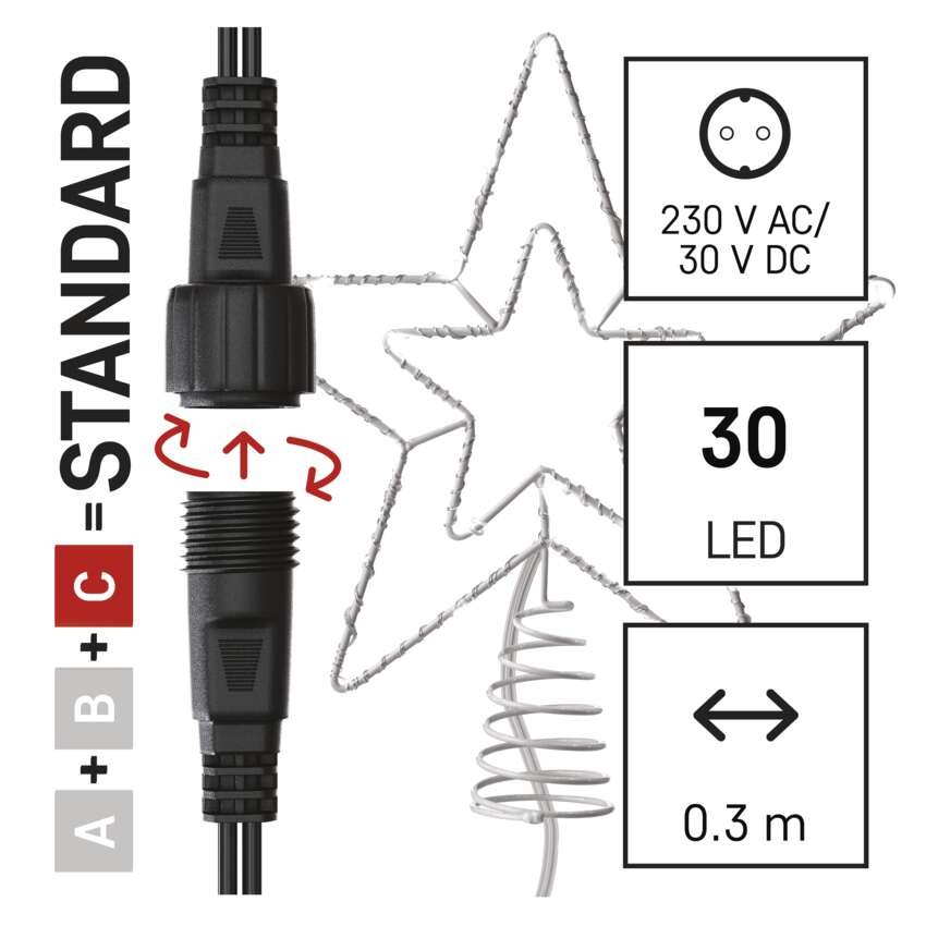 Standard LED ühendatav jõulutäht, 28,5 m, õue/tuppa, külm valge