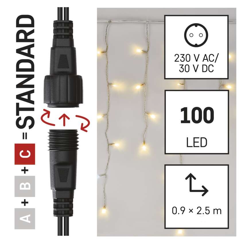 Standard LED spojovací řetěz blikající – rampouchy, 2,5 m, venkovní, teplá/studená bílá