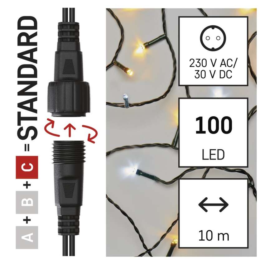 Standard LED Verbindungskette, 10 m, Außen, warm-weiß/Kaltweiß