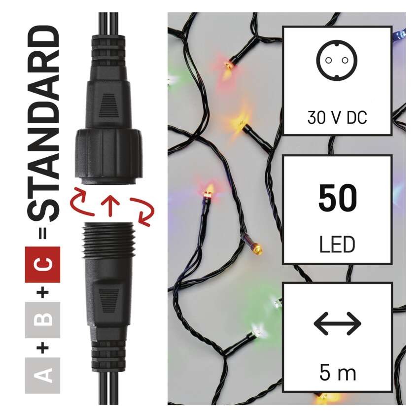 Standartinė LED jungiamoji girlianda, 5 m, lauko ir vidaus, įvairiaspalvė