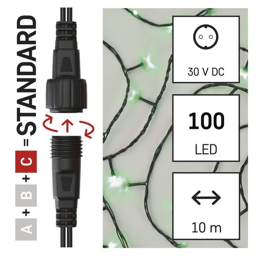 Standard LED sorolható karácsonyi füzér, 10 m, kültéri és beltéri, zöld