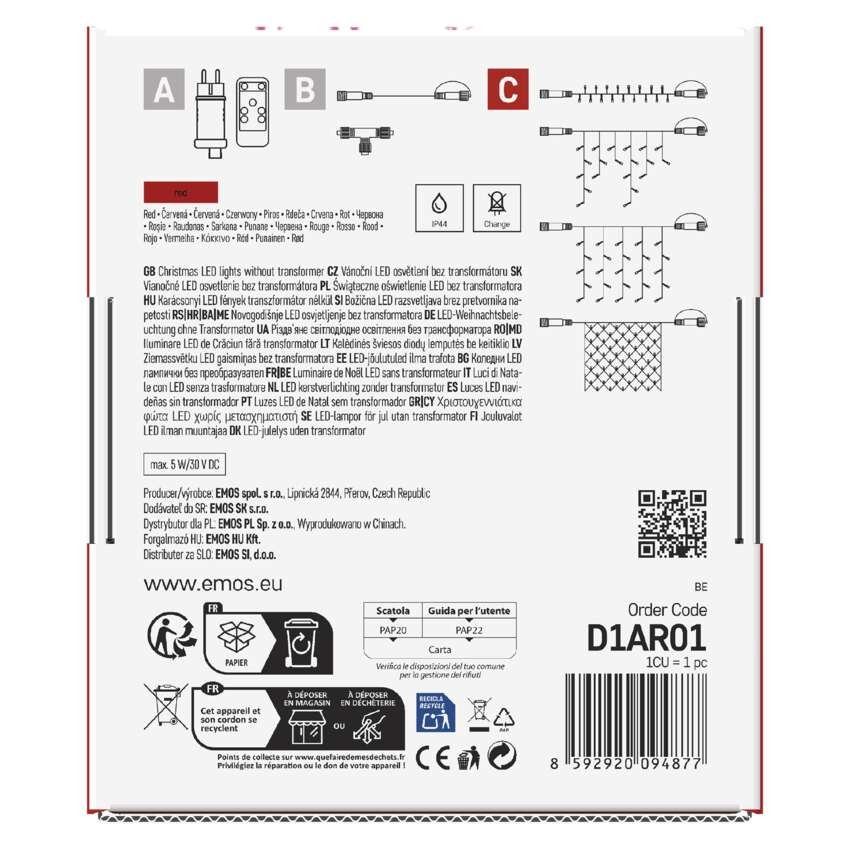 Standard LED sorolható karácsonyi füzér, 10 m, kültéri és beltéri, piros