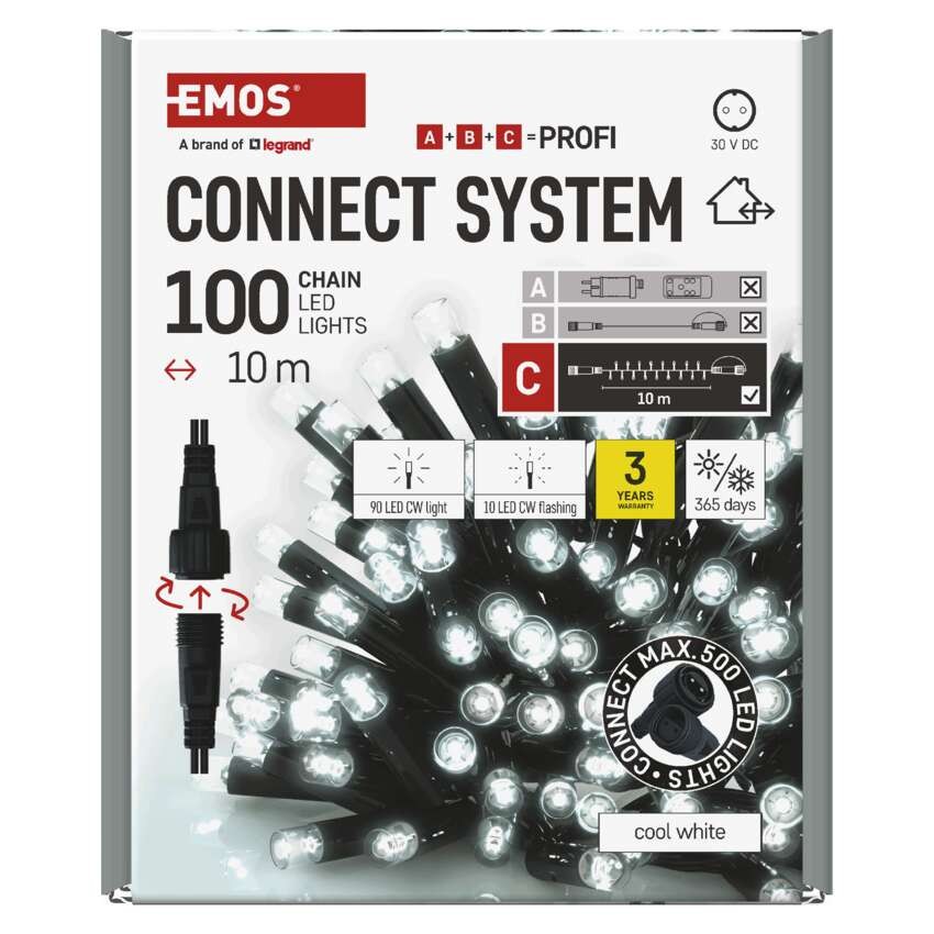 Profi LED Verbindungskette blinkend, 10 m, Außen/Innen, Kaltweiß