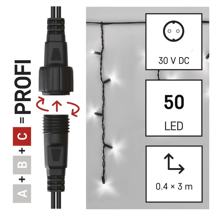 Profi LED spojovací řetěz černý – rampouchy, 3 m, venkovní, studená bílá