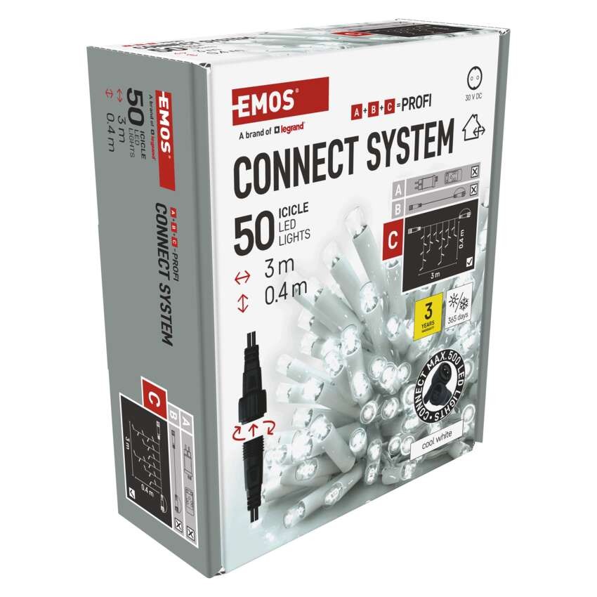 Profi LED Verbindungskette weiß – Eiszapfen, 3 m, Außen, Kaltweiß