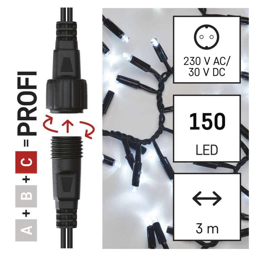 Profi LED Verbindungskette schwarz, 3 m, Außen/Innen, Kaltweiß