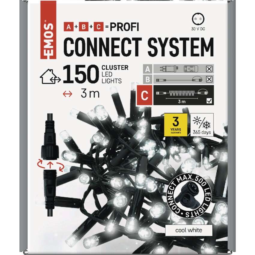 Profi LED Verbindungskette schwarz, 3 m, Außen/Innen, Kaltweiß