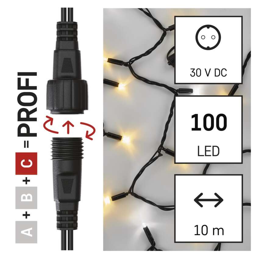 Profi LED Verbindungskette blinkend, 10 m, Außen, warmweiß/Kaltweiß
