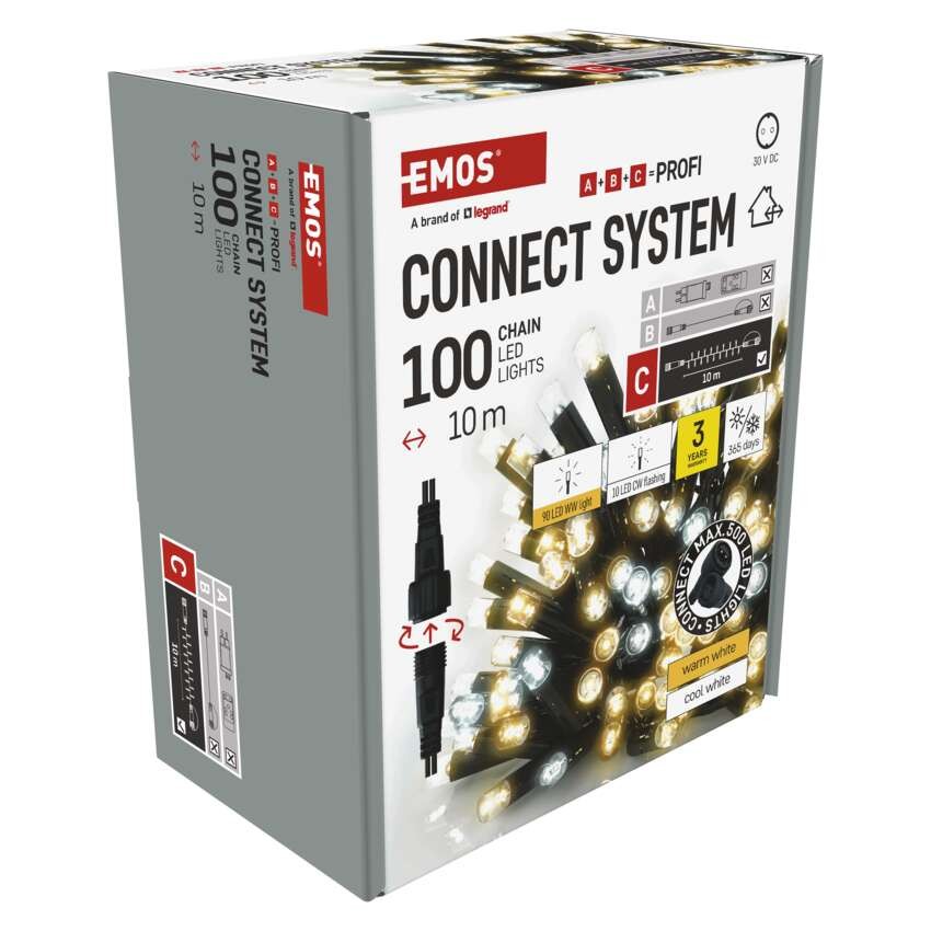 Profi LED Verbindungskette blinkend, 10 m, Außen, warmweiß/Kaltweiß