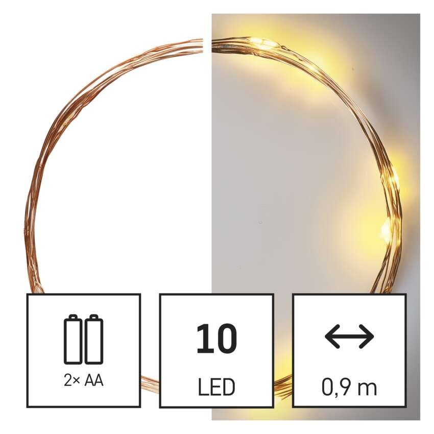 LED Weihnachtliche Nano-Kette kupferfarben, 0,9 m, 2x AA, Innen, warm-weiß, Timer