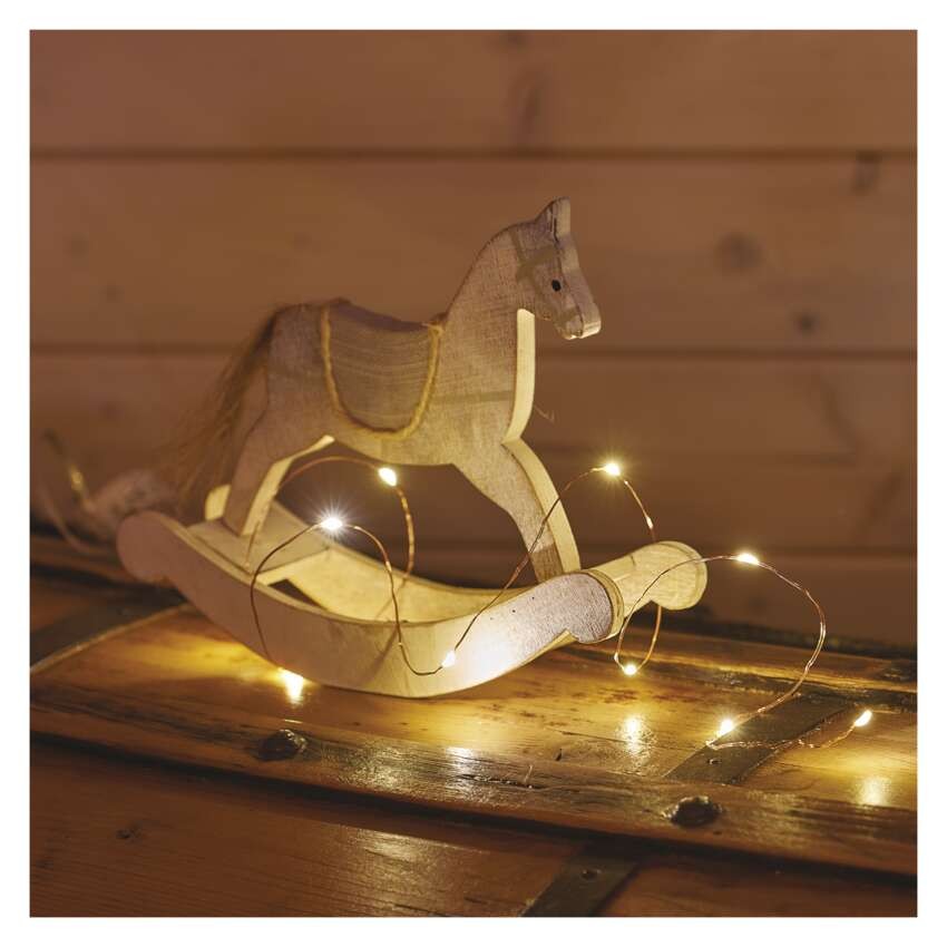 LED Weihnachtliche Nano-Kette kupferfarben, 0,9 m, 2x AA, Innen, warm-weiß, Timer