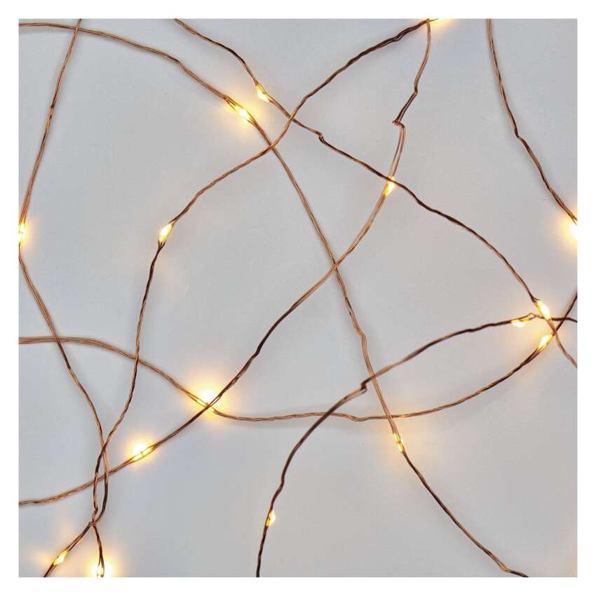 LED Weihnachtliche Nano-Kette kupferfarben, 0,9 m, 2x AA, Innen, warm-weiß, Timer