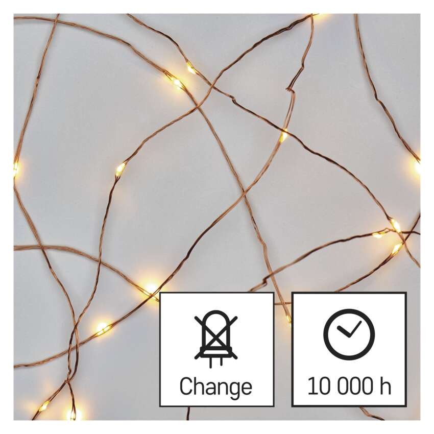 LED Weihnachtliche Nano-Kette kupferfarben, 0,9 m, 2x AA, Innen, warm-weiß, Timer