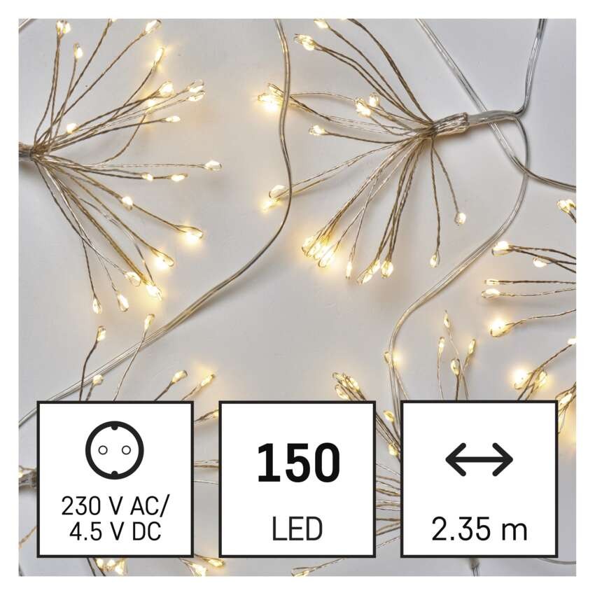 LED svetlobna veriga – svetleče cvetlice, nano, 2,35 m, notranja, topla bela, časovnik