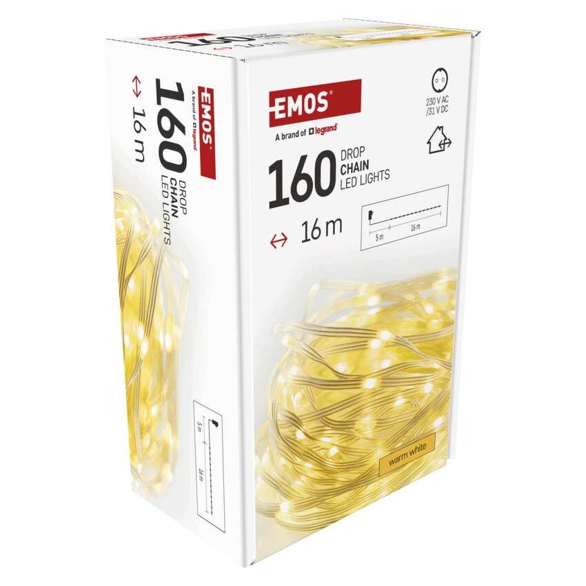 LED vánoční nano řetěz, 16 m, venkovní i vnitřní, teplá bílá, časovač