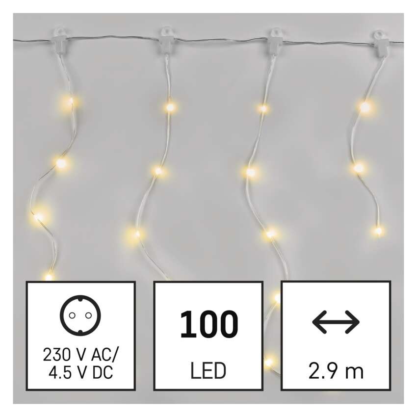 LED vánoční nano řetěz – rampouchy, 2,9 m, venkovní i vnitřní, teplá bílá, programy