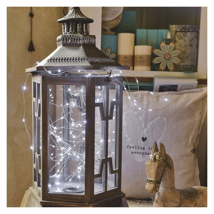 LED Weihnachtliche Nano-Kette silberfarben, 4 m, Außen und Innen, Kaltweiß, Timer