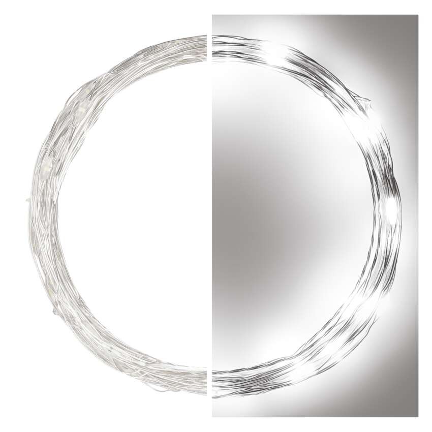 LED Weihnachtliche Nano-Kette silberfarben, 4 m, Außen und Innen, Kaltweiß, Timer
