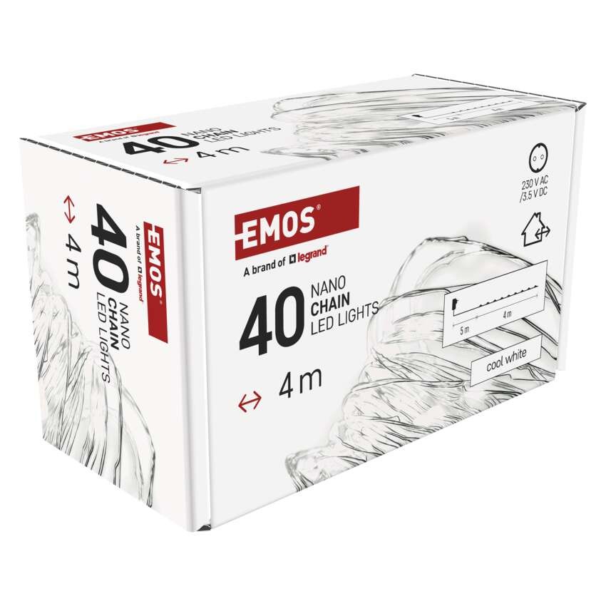LED Weihnachtliche Nano-Kette silberfarben, 4 m, Außen und Innen, Kaltweiß, Timer