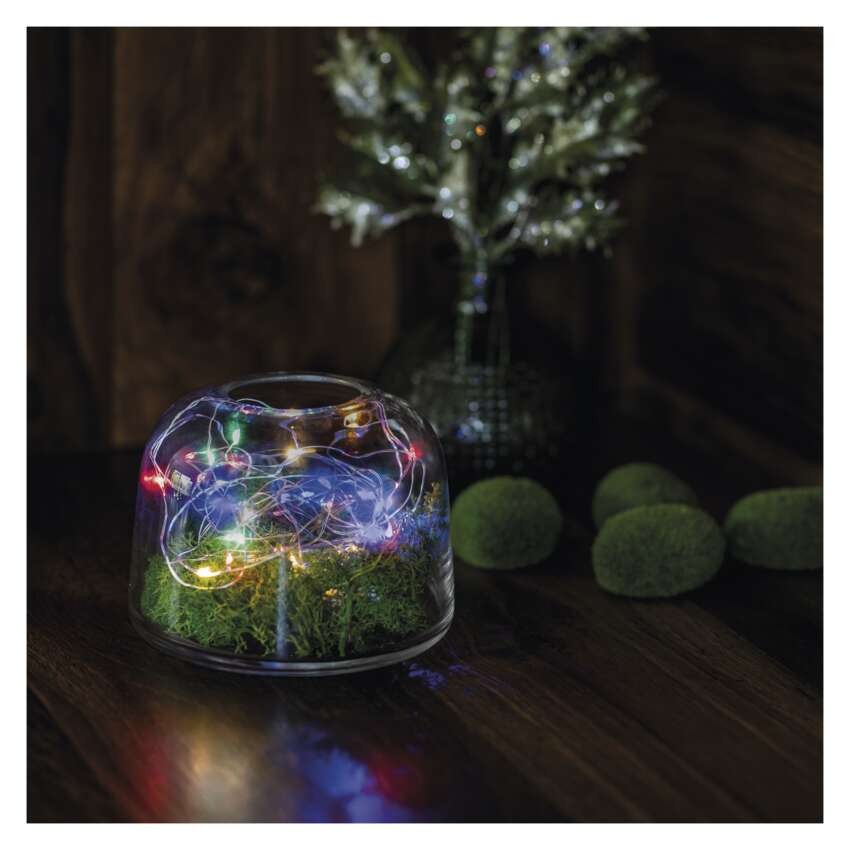 LED Weihnachtliche Nano-Kette, 1,9 m, 2x AA, Innen, Multicolor, Timer