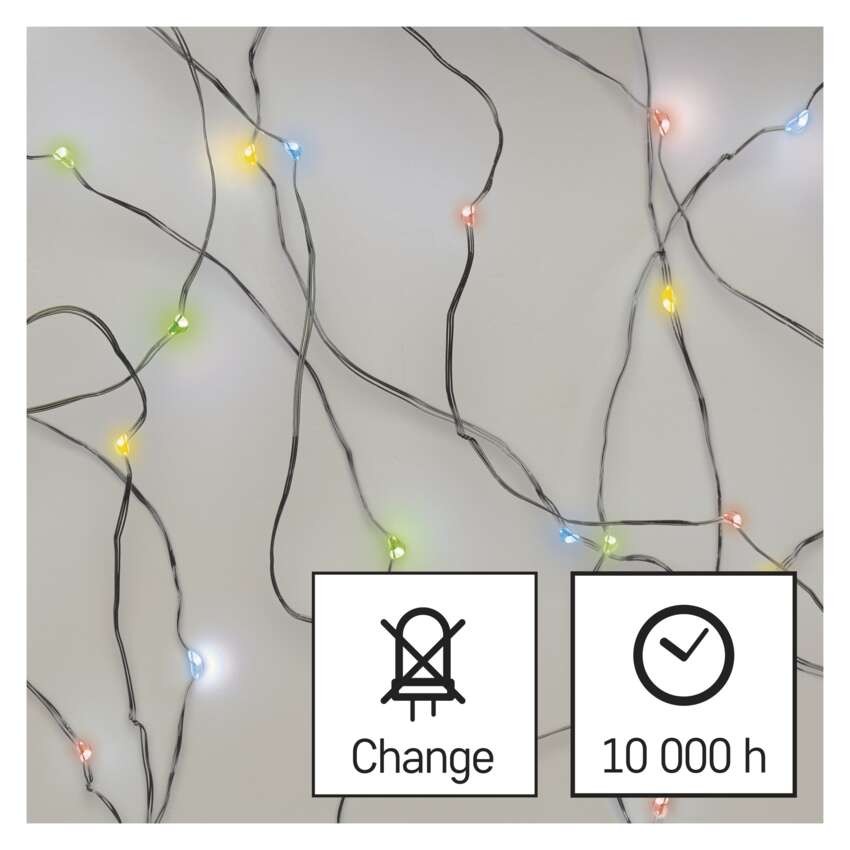 LED Weihnachtliche Nano-Kette, 1,9 m, 2x AA, Innen, Multicolor, Timer