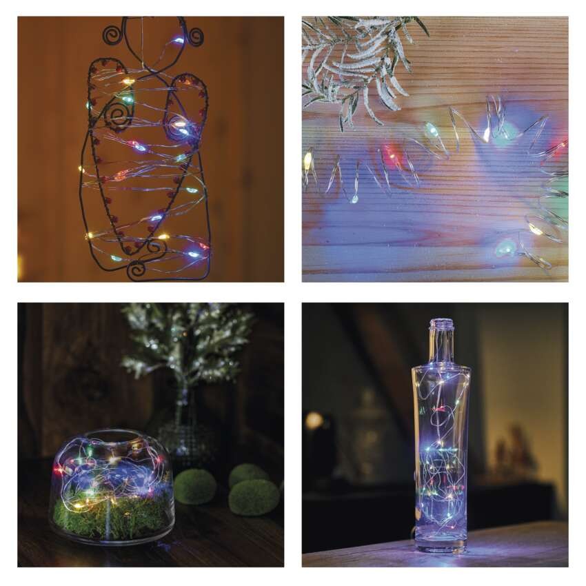 LED Weihnachtliche Nano-Kette, 1,9 m, 2x AA, Innen, Multicolor, Timer