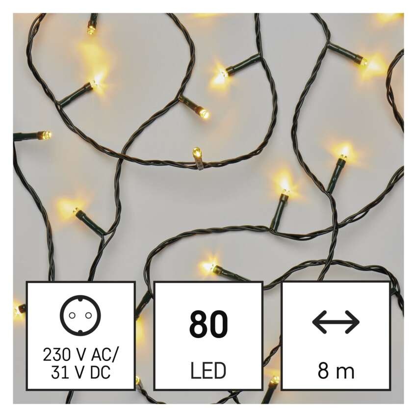 LED Weihnachtliche Lichterkette, 8 m, Außen/Innen, warmweiß, Timer