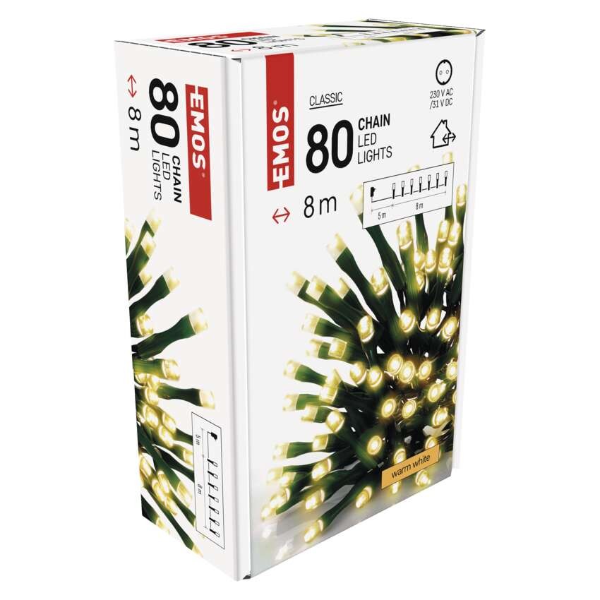 LED Weihnachtliche Lichterkette, 8 m, Außen/Innen, warmweiß, Timer