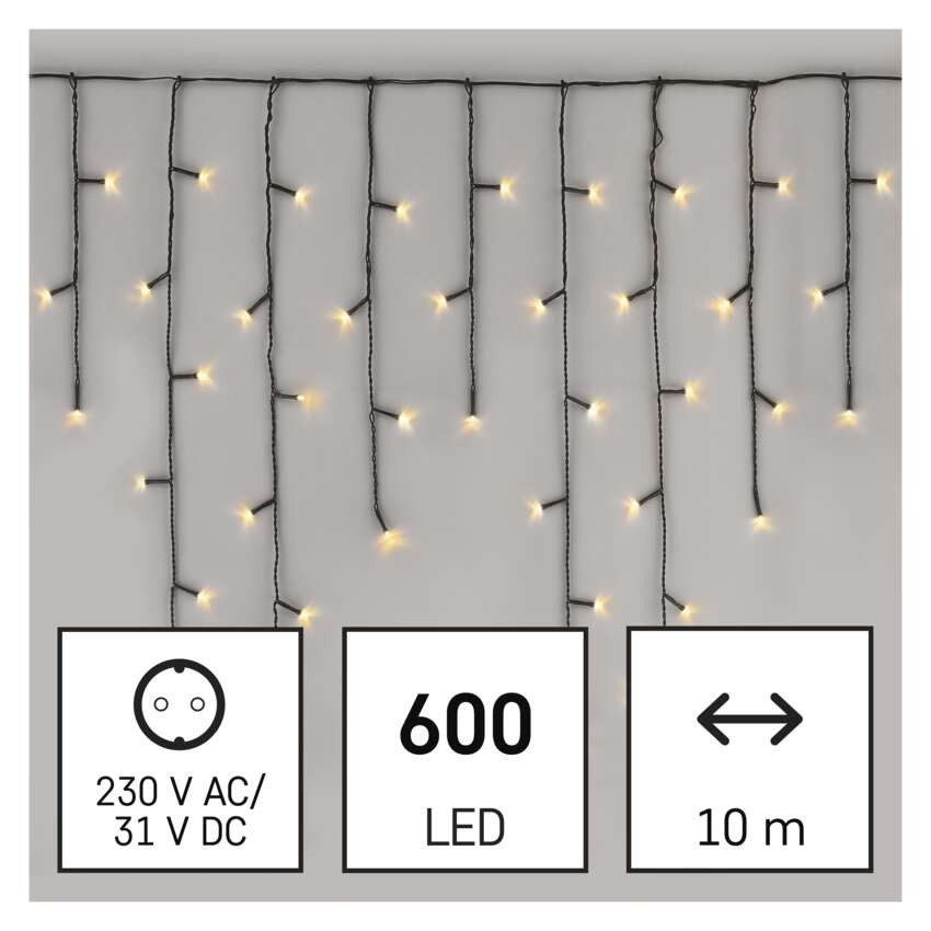 LED jõulujääpurikad, 10 m, õue/tuppa, soe valge, 8 režiimi