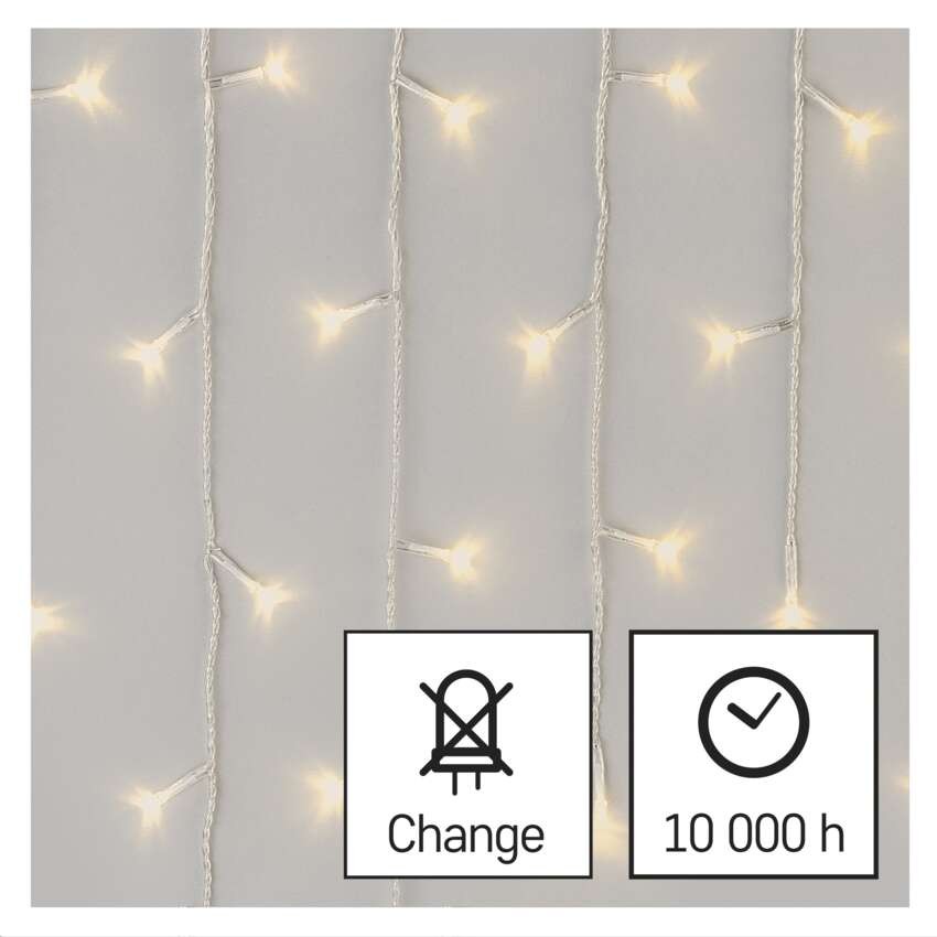 LED karácsonyi jégcsapok, 5 m, kültéri és beltéri, meleg fehér, távirányító, progr, időz.