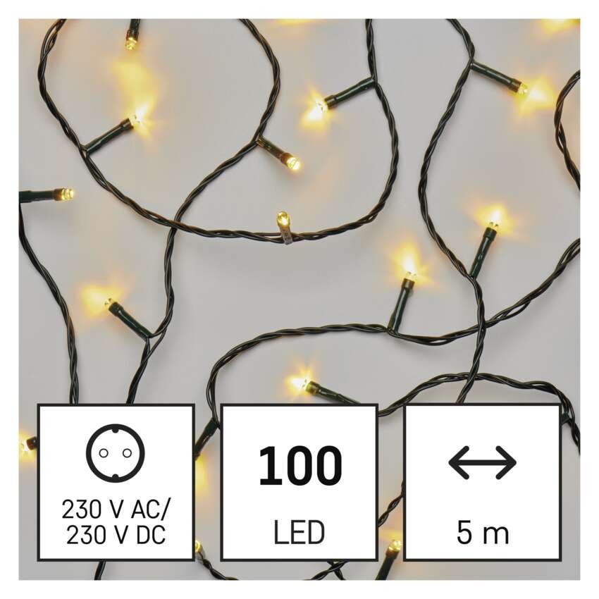 Lampki choinkowe Classic 100 LED 5m ciepła biel, zielony przewód, IP20