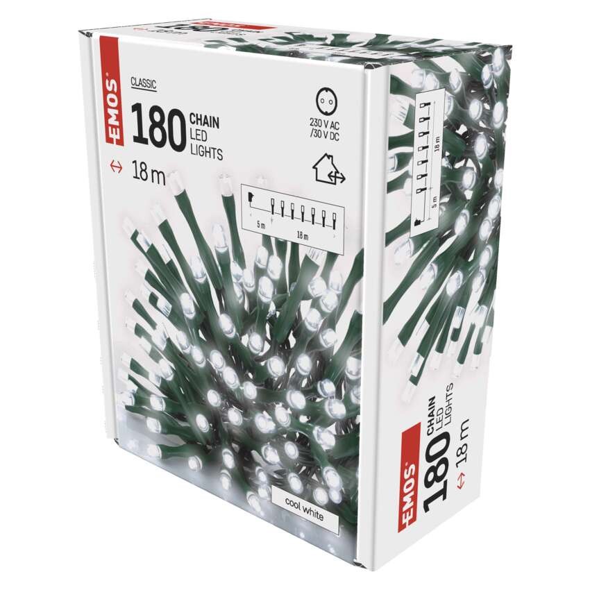 LED kalėdinė girlianda, 18 m, lauko ir vidaus, šaltai balta, laikmatis