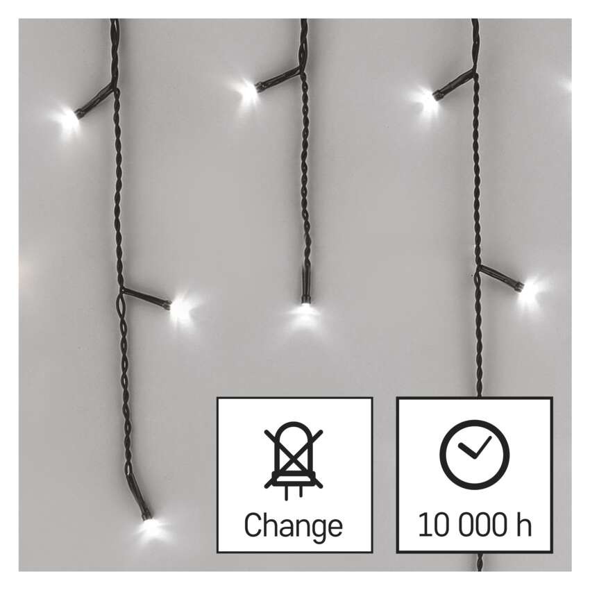 LED karácsonyi jégcsapok, 10 m, kültéri és beltéri, hideg fehér, programokkal