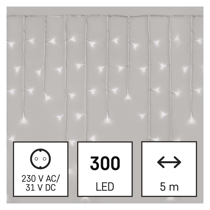 LED vánoční rampouchy, 5 m, venkovní i vnitřní, studená bílá, ovladač, programy, časovač